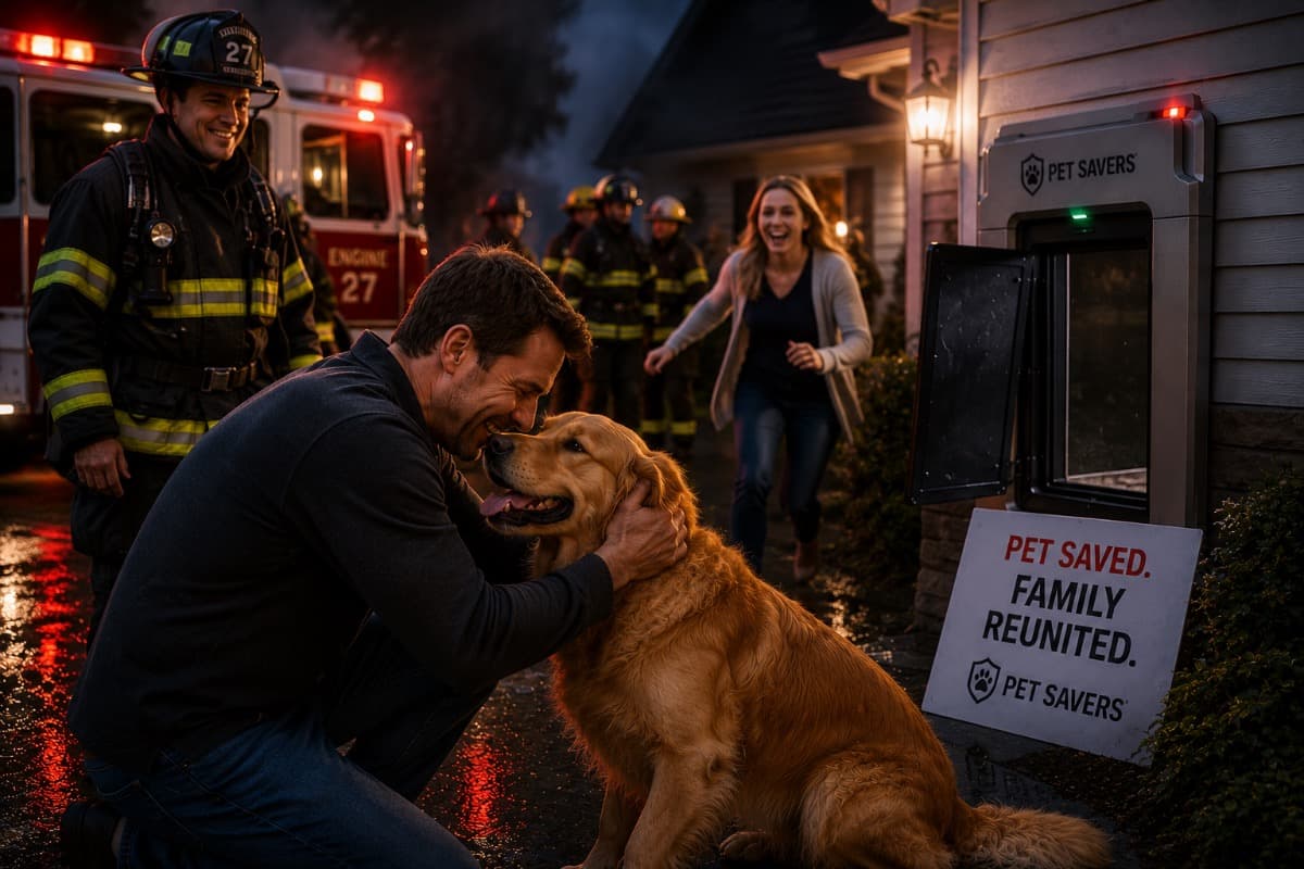 Healthy pet moving toward a safe outdoor exit